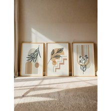Fuart.Co Bohem Botanik Çizgiler ve Pastel Formlar Üçlü Duvar Dekorasyonu Poster Seti (Çerçevesiz) Shbfu