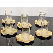 Atabey Home 6 Kişilik 12 Parça Gold Çay Seti Metal Tabaklı Kelebek Detaylı