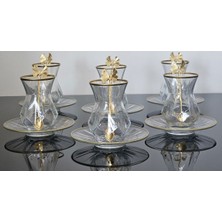 Atabey Home 6 Kişilik 18 Parça Alya Çay Seti Cam Tabaklı Kelebek Çay Kaşıklı