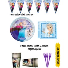 Frozen Elsa Temalı Doğum Günü Parti Seti Tabak & Bardak & Peçete & Çatal