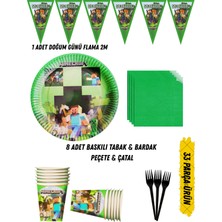 Minecraft Temalı Doğum Günü Parti Seti Tabak & Bardak & Peçete & Çatal