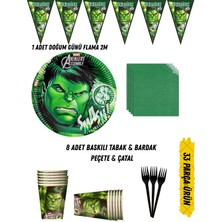 Hulk Yeşil Dev Temalı Doğum Günü Parti Seti Tabak & Bardak & Peçete & Çatal