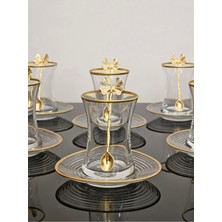 Atabey Home 18 Parça Çay Seti 6 Kişilik Lüx Tabaklı Kelebek Çay Kaşıklı Büyük Boy Bardak