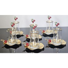 Atabey Home Eva Çay Seti 18 Parça Döküm Kirazlı & Metal Tabaklı ve Kiraz Çay Kaşıklı Lüx Set