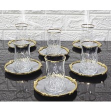 Atabey Home Odin Gerçek Yaldız Gül Çerçeveli Çay Seti 12 Parça - 6 Tabak 6 Bardak Gümüş-Gold