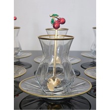 Atabey Home 6 Kişilik 18 Parça Alya Çay Seti Cam Tabaklı Kiraz Çay Kaşıklı