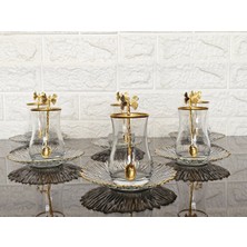 Atabey Home 18 Parça Çay Seti - 6 Bardak 6 Tabak 6 Kelebek Kaşık & Eva Çay Bardaklı & Gold Detaylı