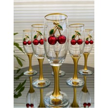 Atabey Home Collection 6'lı Kirazlı Kahve Yanı Su Bardağı & Meşrubat Bardağı & Gold Detaylı 190CC