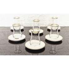 Atabey Home 12 Parça Porselen Tabaklı Çay Seti-6 Bardak-6 Tabak Eva Bardak Gold Detaylı