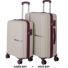 Mçs Bavul Orta ve Kabin 2li Set Kırılmaz Silikon Valiz V305 Kemik/mürdüm