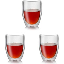 Çift Cidarlı Iki Katmanlı Çift Camlı Bardak, Kupa - Cappucino Kahve Bardağı - Borosilikat Cam - Yalıtımlı, 350 ml 3lü Paket