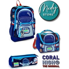 Coral High Saks Mavi Astronot Desenli 3’lü Okul Çanta Seti