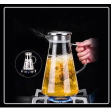 1,8lt Borosilikat Ateşe Dayanıklı Metal Kapaklı Cam Konik Sürahi