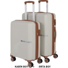 Mçs Bavul Orta ve Kabin 2li Set Kırılmaz Silikon Valiz V374 Kemik/kahve