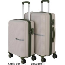 Mçs Bavul Orta ve Kabin 2li Set Kırılmaz Silikon Valiz V374 Kemik/haki