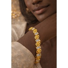 Xuping Premium Lux Damla & Baget Taşlı Altın Kaplama Çelik Bileklik