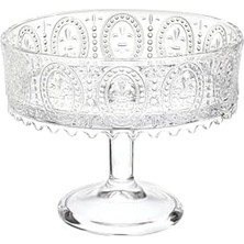 El Yapımı Şeffaf Cam Yuvarlak Ayaklı Sunum Kasesı Sunumluk 19X20,50 cm