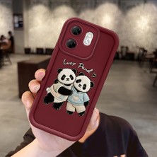 Ucuc Infinix Hot 50I/SMART 9 Uyumlu Burgundy Silikon Kılıf Panda Desenli Kamerayı Koruyan Anti-Çarpma Tasarım