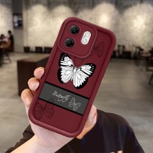 Ucuc Infinix Hot 50I/SMART 9 Uyumlu Için, Şok Koruma ve Kamera Koruyucu Özelliği Bordo Kelebek Desenli Silikon Kılıf