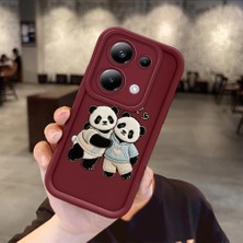Ucuc Xiaomi Poco M6 Pro 4g Uyumlu Burgundy Silikon Kılıf Panda Desenli Kamerayı Koruyan Anti-Çarpma Tasarım