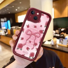 Ucuc iPhone 14  Uyumlu Gül Bow Deseni Kamera Koruma ve Şok Emici Bordo Koruyucu Kılıf