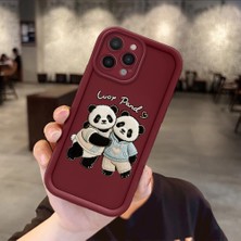 Ucuc iPhone 16 Pro Uyumlu Burgundy Silikon Kılıf Panda Desenli Kamerayı Koruyan Anti-Çarpma Tasarım
