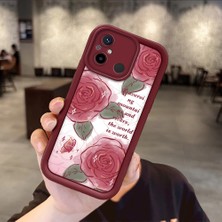 Ucuc Xiaomi Redmi 12C/11A  Uyumlu Gül Bow Deseni Kamera Koruma ve Şok Emici Bordo Koruyucu Kılıf