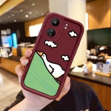 Ucuc Xiaomi Poco C65 Uyumlu Kamera Koruma & Şok Dayanıklı Bordo Silikon Kılıf Ördek Düğümü Deseni