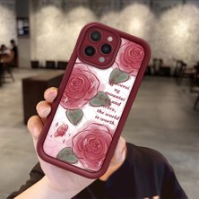 Ucuc iPhone 15 Pro Max  Uyumlu Gül Bow Deseni Kamera Koruma ve Şok Emici Bordo Koruyucu Kılıf