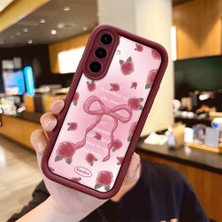 Ucuc Samsung Galaxy A56/A36  Uyumlu Gül Bow Deseni Kamera Koruma ve Şok Emici Bordo Koruyucu Kılıf