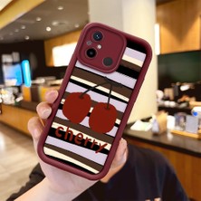 Ucuc Xiaomi Redmi 12C/11A Uyumlu Kamera Koruma Bordo Yumuşak Silikon Trend Meyve Düğümü Deseni Kılıfı