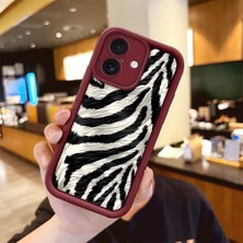 Ucuc iPhone 16 Uyumlu Burgundy Silikon Kılıf Sevimli Desenler Kamerayı Koruyan Anti-Çarpma Kılıf