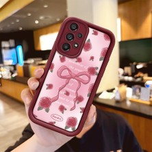 Ucuc Samsung Galaxy A73  Uyumlu Gül Bow Deseni Kamera Koruma ve Şok Emici Bordo Koruyucu Kılıf
