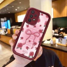 Ucuc Samsung Galaxy A32 4g  Uyumlu Gül Bow Deseni Kamera Koruma ve Şok Emici Bordo Koruyucu Kılıf