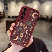 Ucuc Samsung Galaxy S23 Uyumlu Burgundy Silikon Kılıf Zarif Retro Desenli Kamerayı Koruyan Anti-Çarpma