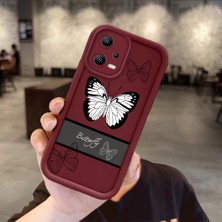 Ucuc Xiaomi Poco X5 Uyumlu Için, Şok Koruma ve Kamera Koruyucu Özelliği Bordo Kelebek Desenli Silikon Kılıf