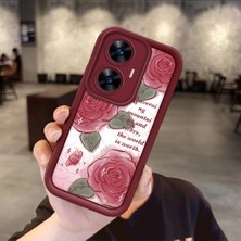 Ucuc Realme C55  Uyumlu Gül Bow Deseni Kamera Koruma ve Şok Emici Bordo Koruyucu Kılıf