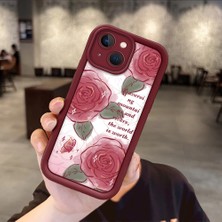 Ucuc iPhone 15 Plus  Uyumlu Gül Bow Deseni Kamera Koruma ve Şok Emici Bordo Koruyucu Kılıf