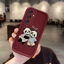 Ucuc Samsung Galaxy A16 Uyumlu Burgundy Silikon Kılıf Panda Desenli Kamerayı Koruyan Anti-Çarpma Tasarım