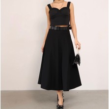 Moda Banuş Ekoseli Asimetrik Kahverengi Etek