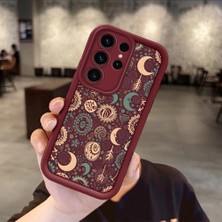 Ucuc Samsung Galaxy S23 Ultra Uyumlu Burgundy Silikon Kılıf Zarif Retro Desenli Kamerayı Koruyan Anti-Çarpma