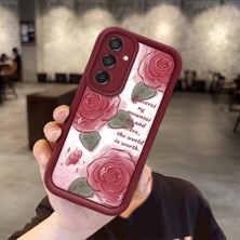 Ucuc Samsung Galaxy M15 5g  Uyumlu Gül Bow Deseni Kamera Koruma ve Şok Emici Bordo Koruyucu Kılıf