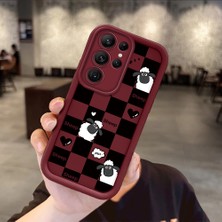 Ucuc Samsung Galaxy S22 Ultra Uyumlu Burgundy Silikon Kılıf Sevimli Desenler Kamerayı Koruyan Anti-Çarpma Kılıf