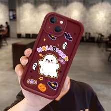 Ucuc iPhone 15 Plus Uyumlu Burgundy Silikon Kılıf Sevimli Kartoon Desenli Kamerayı Koruyan Anti-Çarpma