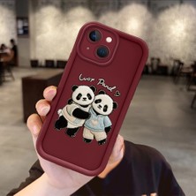 Ucuc iPhone 13 Uyumlu Burgundy Silikon Kılıf Panda Desenli Kamerayı Koruyan Anti-Çarpma Tasarım