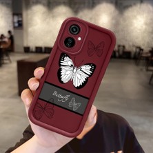 Ucuc Tecno Camon 19 Neo Uyumlu Için, Şok Koruma ve Kamera Koruyucu Özelliği Bordo Kelebek Desenli Silikon Kılıf
