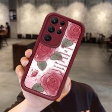 Ucuc Samsung Galaxy S22 Ultra  Uyumlu Gül Bow Deseni Kamera Koruma ve Şok Emici Bordo Koruyucu Kılıf