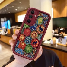 Ucuc Samsung Galaxy A15 Uyumlu Burgundy Silikon Kılıf Zarif Retro Desenli Kamerayı Koruyan Anti-Çarpma