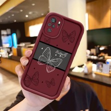 Ucuc Xiaomi Redmi Note 10/10S Uyumlu Için, Şok Koruma ve Kamera Koruyucu Özelliği Bordo Kelebek Desenli Silikon Kılıf