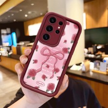 Ucuc Samsung Galaxy S25 Ultra  Uyumlu Gül Bow Deseni Kamera Koruma ve Şok Emici Bordo Koruyucu Kılıf